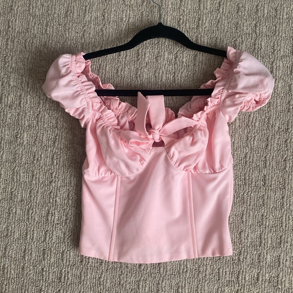 I.AM.GIA Naomi Corset Blush Pastel Pink Crop Top Bustier Bow Ruffle Trim Top S - Picture 8 of 10